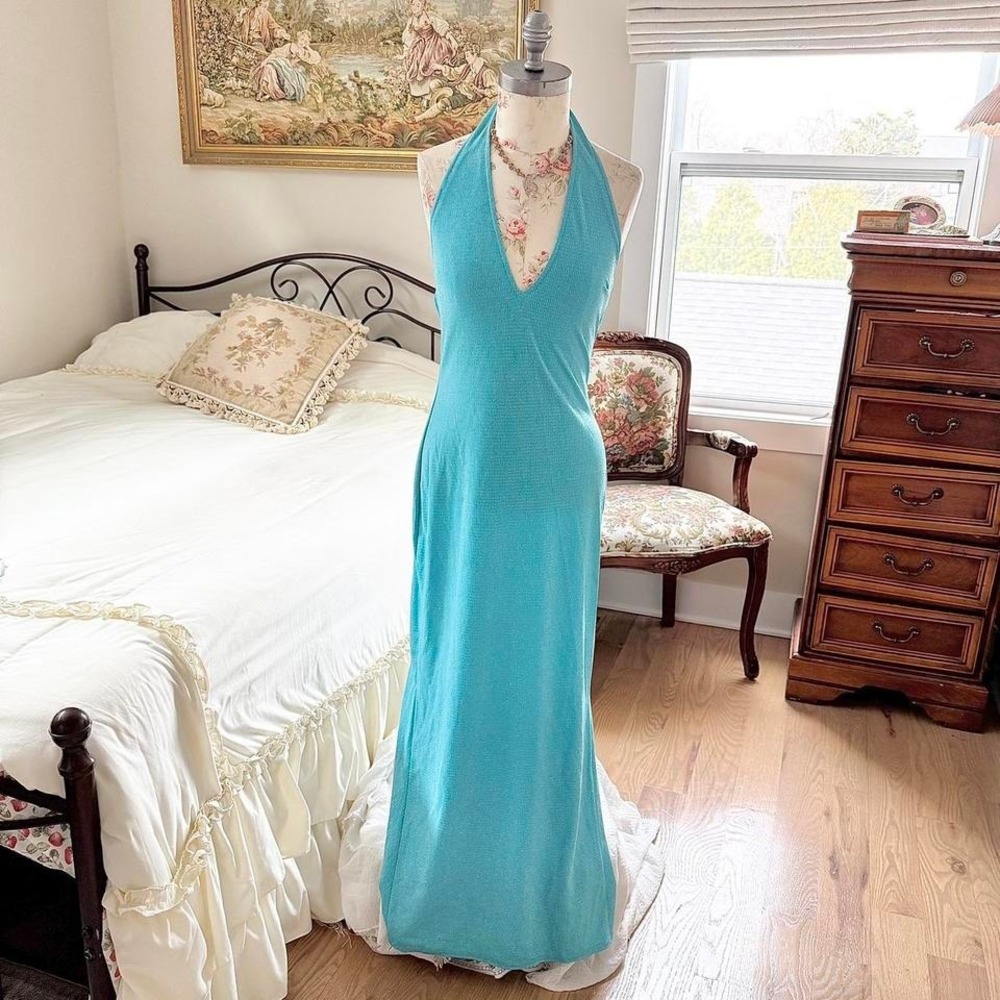 Blue sparkly‎ prom dress   90s jessica mcclintock for gunne sax size 7 halter